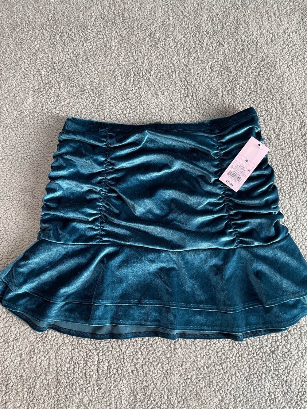 wild fable Teal Velvet Ruched Peplum Mini Skirt